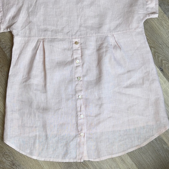 Terzo Millennio Top Small Beige 100% Linen Button Back Hi Low Hem Pullover Shirt - Picture 14 of 16